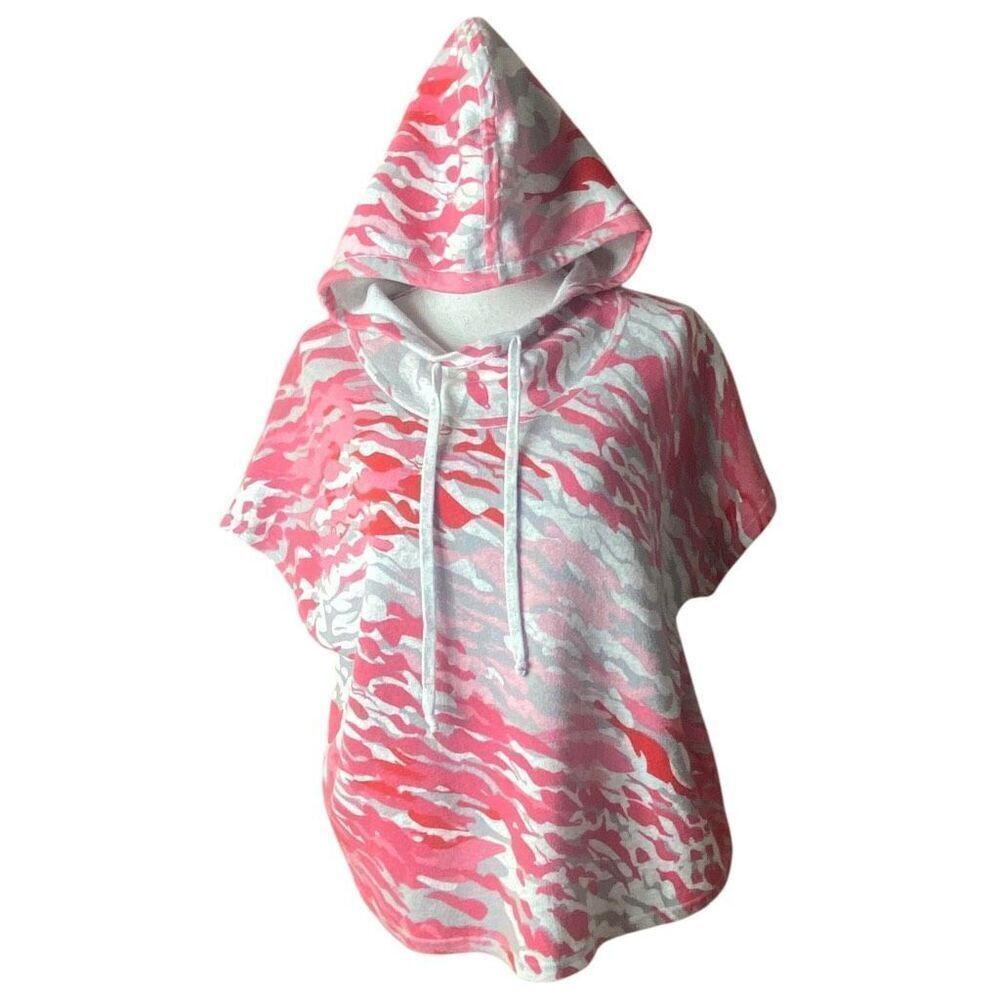 Kinross Womens Gray Pink Cashmere Blend Tie Dye Short Sleeve Hoodie Size Medium